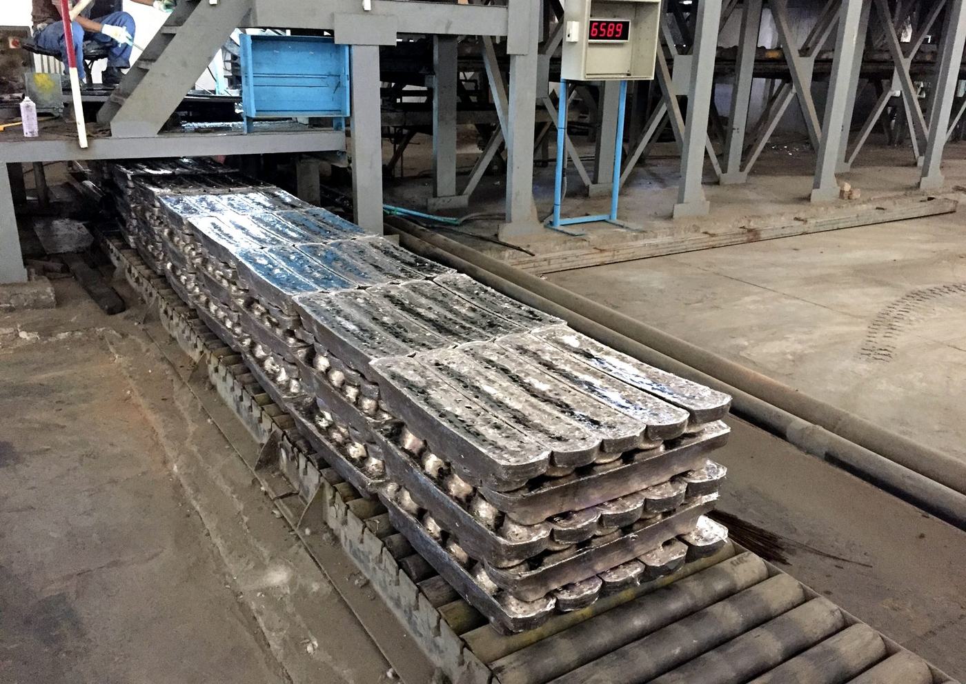 Refined lead cast into ingots